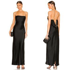 NWT Retrofête Electra Sexy Black Long Dress Pearl Straps Cowl Neckline Low Back